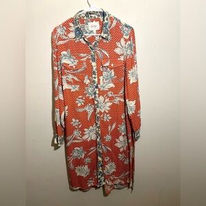 Jessica Simpson Lori Button-Down Duster Shirt Size Large Etched Lotus Floral